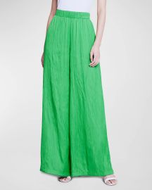 L Agence Lillian Crinkled Satin Wide Leg Pants at Neiman Marcus