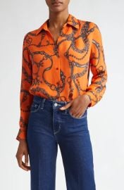 L Agence Nina Silk Blouse in Orange Multi Buckle Chain at Nordstrom