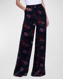 L Agence Pilar Floral Velvet Wide Leg Pants at Neiman Marcus