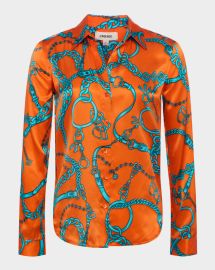 L Agence Tyler Silk Blouse in Orange Teal Buckle Chain at Neiman Marcus
