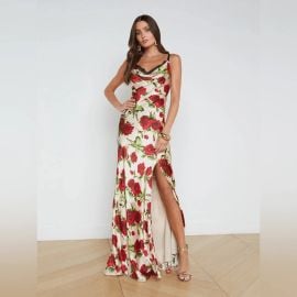 L Agence Venice Cowl Neck Rose Floral Lace Gown Dress at eBay