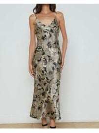 L’agence Seridie Gold & Black Silk Slip Midi Dress at Poshmark