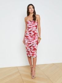 L39AGENCE - Caprice Floral Ruched Midi Dress in Cotton Candy Multi Hydrangea at L'Agence