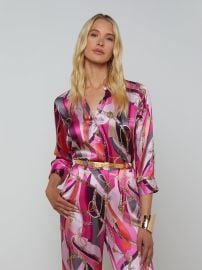 L39AGENCE - Dani 34 Sleeve Silk Blouse in Pink Swirl at L'Agence