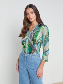 L39AGENCE - Dani 34 Sleeve Silk Blouse in Sea Green Multi Belt Swirl at L'Agence