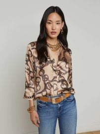 L39AGENCE - Dani Silk Blouse in AlmondBrown Oversized Chain at L'Agence