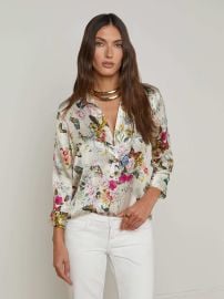 L39AGENCE - Dani Silk Blouse in Vintage White Multi Charonda Butterfly at L'Agence