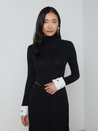 L39AGENCE - Flora Poplin Cuff Turtleneck in BlackWhite at L'Agence