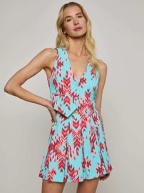 L39AGENCE - Jianna Vest in Pool Blue Multi Ganado Print at L'Agence