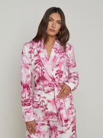 L39AGENCE - Jordana Satin Wrap Blazer in WhitePink Porcelain Toile at L'Agence