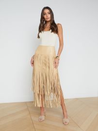 L39AGENCE - Karolina Vegan Leather Fringe Skirt in Croissant at L'Agence