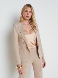 L39AGENCE - Kenzie Double-Breasted Metallic Knit Blazer in Pale Khaki at L'Agence