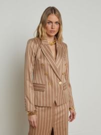 L39AGENCE - Kenzie Striped Blazer in Chocolate MaltEcruGold Lurex Stripe at L'Agence