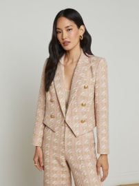 L39AGENCE - Lila Tweed Blazer in EcruPinkGold Houndstooth at L'Agence