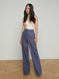 L39AGENCE - Livvy Pinstriped Straight-Leg Trouser in Wild WindGold at L'Agence