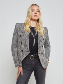 L39AGENCE - Marie Double-Breasted Tweed Blazer in BlackWhite Tweed at L'Agence