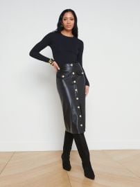 L39AGENCE - Milann Faux Leather Button Midi Skirt in Black at L'Agence