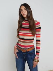 L39AGENCE - Olene Long Sleeve Striped Turtleneck in OrangePink Multi Stripe at L'Agence