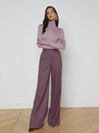 L39AGENCE - Pilar Wool Wide-Leg Pant in Deep Plum Multi Chevron at L'Agence