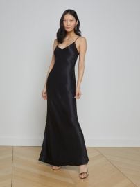 L39AGENCE - Serita Silk Slip Dress in Black at LAgence