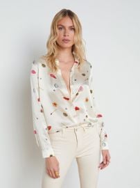 L39AGENCE - Tyler Long Sleeve Silk Blouse in Champagne Multi Heart Jewel at L'Agence