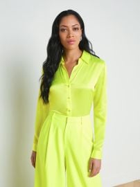 L39AGENCE - Tyler Silk Blouse in Neon Citrus at L'Agence