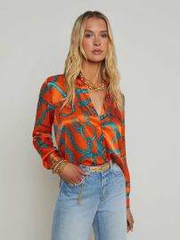 L39AGENCE - Tyler Silk Blouse in OrangeTeal Buckle Chain at L'Agence
