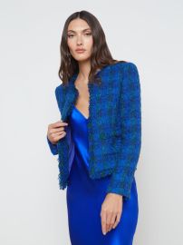 L39AGENCE Angelina Tweed Blazer in Pop CobaltGreen Multi at L'Agence