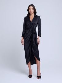 L39AGENCE Kadi Silk Wrap Dress in Black at L'Agence