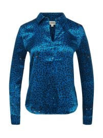 L39AGENCE Tyler Blouse In TealBlack Leopard Spot at L'Agence