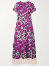 LA DOUBLEJ Swing feather-trimmed floral-print silk-twill maxi dress NET-A-PORTER at Net a Porter