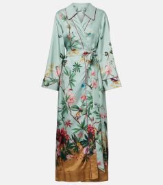 LA DoubleJ Midnight floral silk wrap dress at Mytheresa