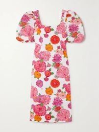 LA DoubleJ Sizzler open back floral print stretch cotton poplin midi dress at Net a Porter