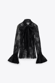 LACE BLOUSE WITH BOW - Black United States at Zara