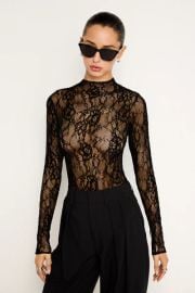 LACE MOCK NECK BODYSUIT BLACK001 - GOOD AMERICAN at Good American