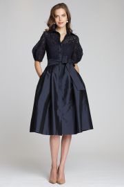 LACE TAFFETA SHIRT DRESS at Teri Jon