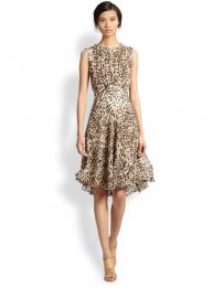 LAGENCE - Leopard-Print Pleated Keyhole Dress at Saks Fifth Avenue