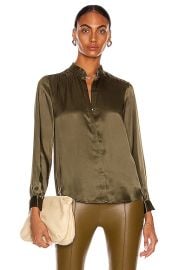 LAGENCE Bianca Band Collar Blouse in Ivy Green  FWRD at Forward