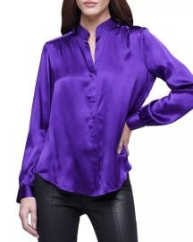 LAGENCE Bianca Silk Banded Collar Blouse Bloomingdales at Bloomingdales