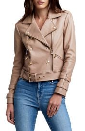 LAGENCE Billie Belted Leather Moto Jacket in Chanterelle Size Small at Nordstrom