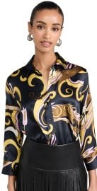 LAGENCE Dani 3/4 Sleeve Shirt Olive Multi Abstract Scarf S at Shopbop