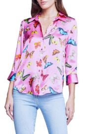 LAGENCE Dani Butterfly Print Silk Blouse at Nordstrom