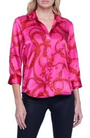 LAGENCE Dani Chain Link Print Silk Button-Up Shirt at Nordstrom