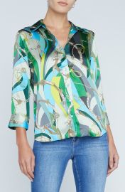 LAGENCE Dani Mixed Print Silk Button-Up Shirt at Nordstrom