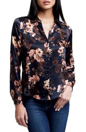 LAGENCE LAGENGE Tyler Floral Print Silk Button-Up Shirt in Midnight Moschata Rosa at Nordstrom