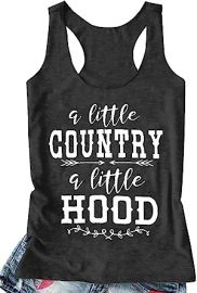 LANMERTREE Summer Vintage Racerback Tank Top Women A Little Country A Little Hood Funny Country Sleeveless Shirt Tops at Womens Clothing store at Amazon