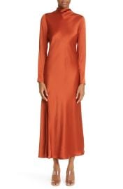 LAPOINTE Funnel Neck Long Sleeve Bias Cut Satin Dress at Nordstrom