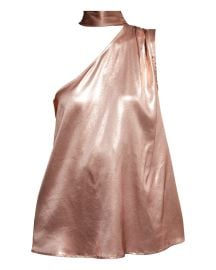 LAPOINTE Metallic Silk One-Shoulder Tie-Neck Tank at Neiman Marcus