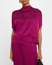 LAPOINTE Mock-Neck Satin Cape T-Shirt at Neiman Marcus