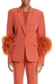 LAPOINTE Ostrich Feather Trim Matte Crepe Blazer at Nordstrom